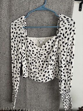 Bar III Black and White Polka Dot Ruched Square-Neck Blouse